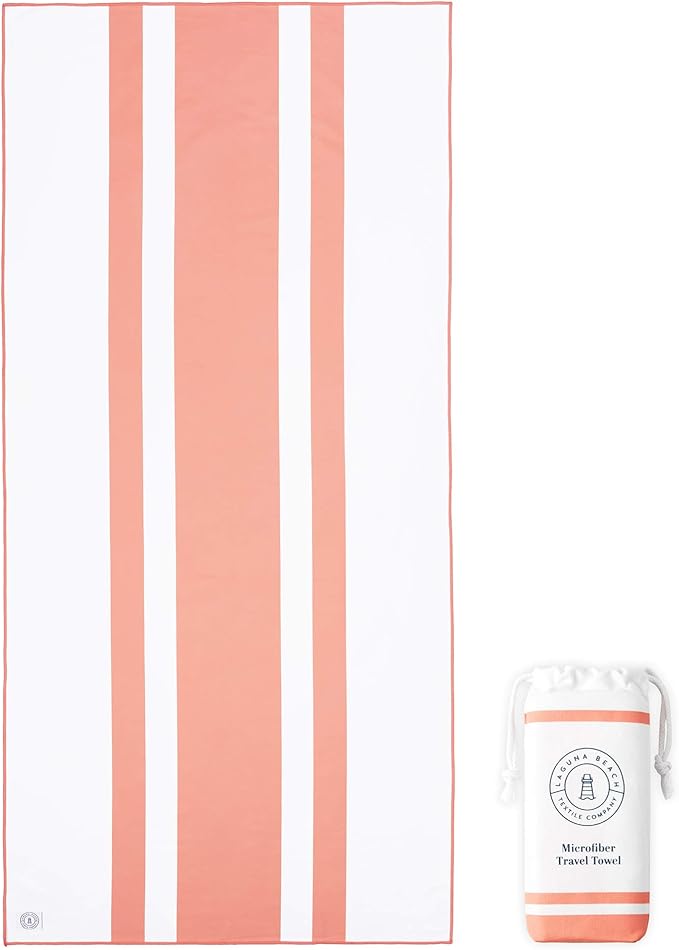 Coral Microfiber Beach Towel by Laguna Beach Textile Co - Sand Free, Light Weight Striped Pool Towel - Perfect for Yoga, Gym, Beach, Pool - Extra Large, 35" x 75"