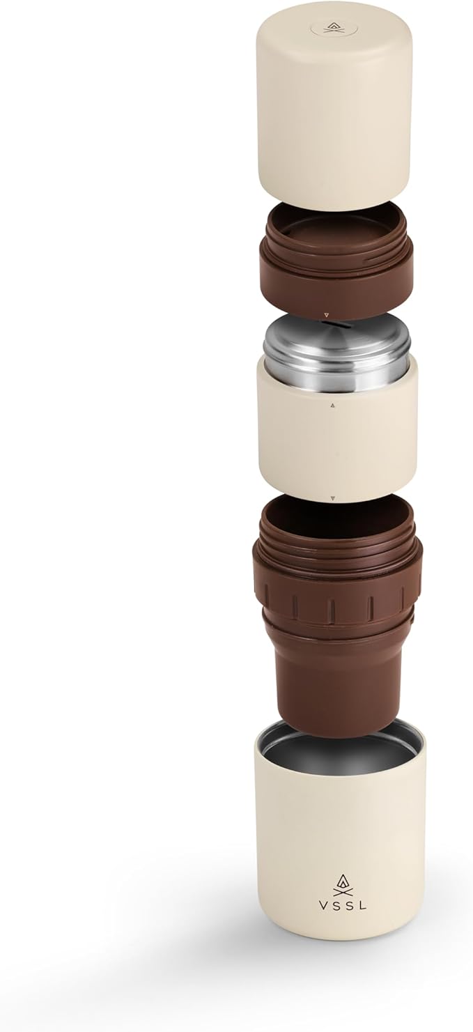 Nest Pour Over Coffee Kit | Coffee Maker for Camping | All-In-One Travel Pour Over | Transportable Dripper, Two 10oz Stainless Steel Travel Mugs | Compact Storage & Adventure Ready | Cream