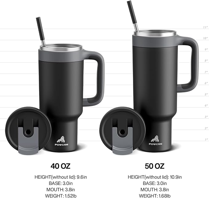POWCAN 40 oz Tumbler with Handle, 2-in-1 Straw and Sip Lid, Leakproof, Dishwasher Safe, Insulated Stainless Steel Travel Coffee Mug, Keeps Cold for 34 Hours, Fits in Car Cup Holder (Petal)