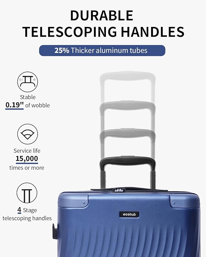 ECOHUB Hardside Expandable Carry On Luggage Sets, Recycled PC 20/24" Rolling Luggage Airline Approved with Spinner Wheels & TSA Lock, Lightweight Hardshell Travel Suitcase, 20+24 inch Carry-on Blue