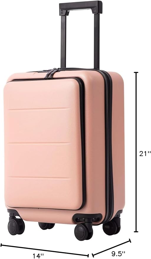 Coolife Luggage Suitcase Piece Carry On ABS+PC Spinner Trolley with pocket Compartmnet(Sakura pink, 20in(carry on))