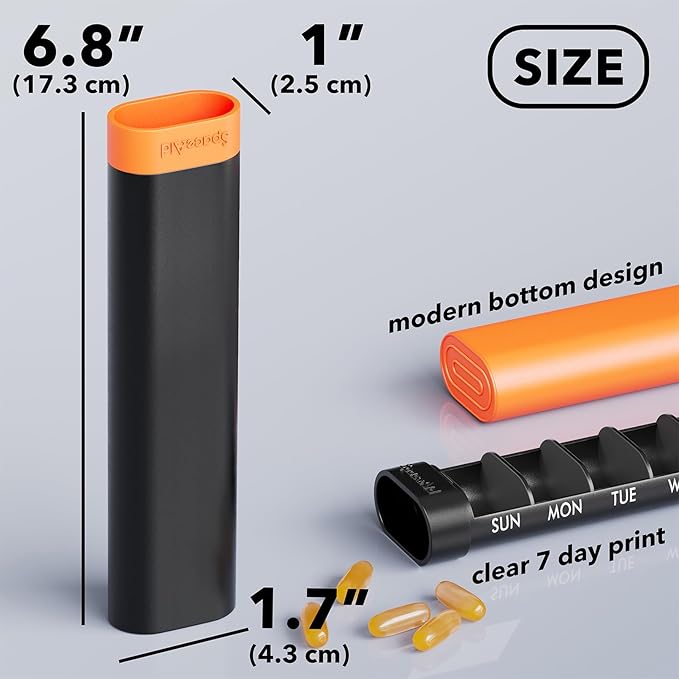 SpaceAid 2 Pack Pill Organizer Box 7 Day, Weekly Travel Pill Case Holder, 2 Times a Day AM PM Daily Pocket Pharmacy Dispenser Container for Pills, Vitamins and Medicine (Black, Orange)
