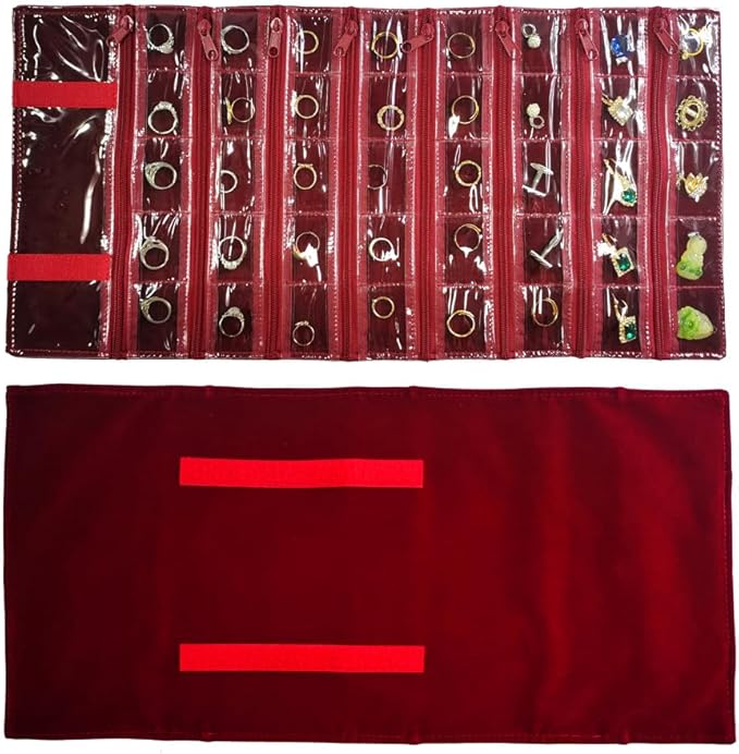 Travel Jewelry Roll Bag Portable Organizer Pouch With Grids&PVC Cover Storage Bags for Necklace, Bracelet, Bracelet,Ring, Badge, Pendant