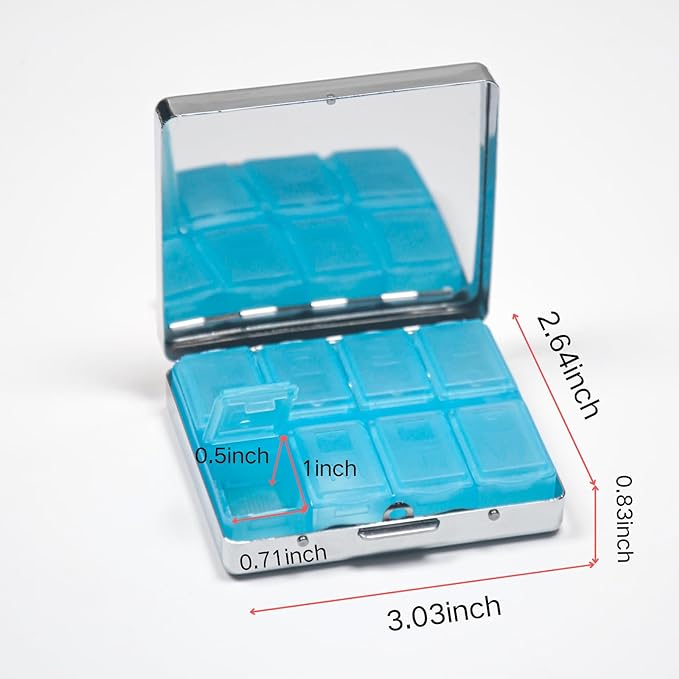 Cute and Stylish Metal Pill Box - Compact Portable Pill Organizer with 8 Compartments, Food-Grade Divider, Ideal for Travel, Vitamins, Jewelry, Cosmetics (Poison Apple Alchemy)