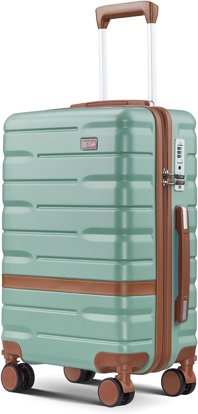 Luggage Sets 3 Piece with TSA Lock Hardside PC+ABS Carry On Suitcase with YKK Zippers Lightweight Rolling Travel Luggage Sets with Spinner Wheels (Green, 20 Inch)