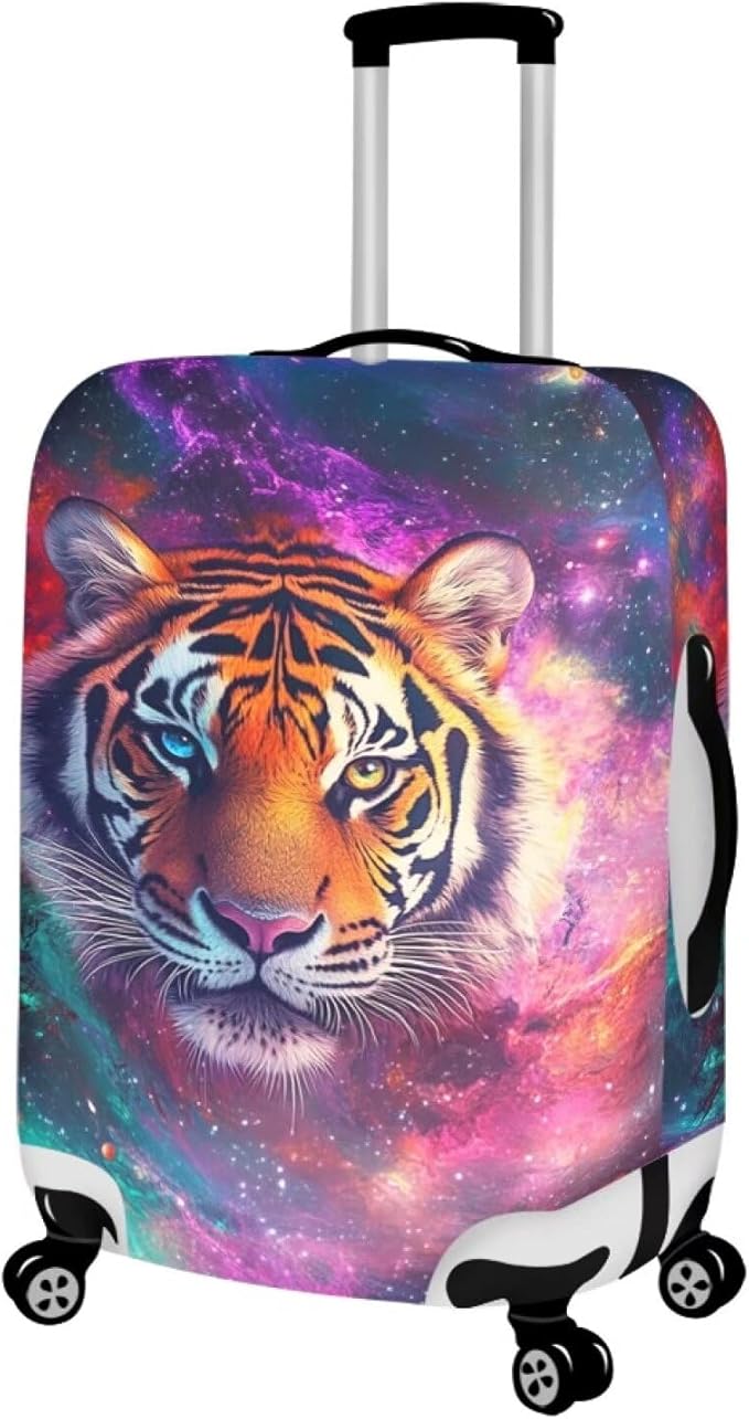 Galaxy Tiger Suitcase Cover Zipper Closure Travel Luggage Protector Anti-Scratch Zip Lugagge Covers for Suitcase Stretchable Suitcase Covers for Luggage Cool Animal Luggage Cover, 18-32 Inch