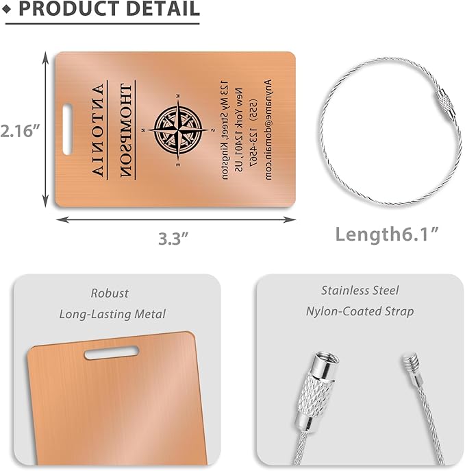 Personalized Luggage Tags for Suitcases (2/4/6/8 Pack) - Custom Engraved Metal Travel Tag, Customizable Pattern/Name/Text for Bags Backpacks Suitcases