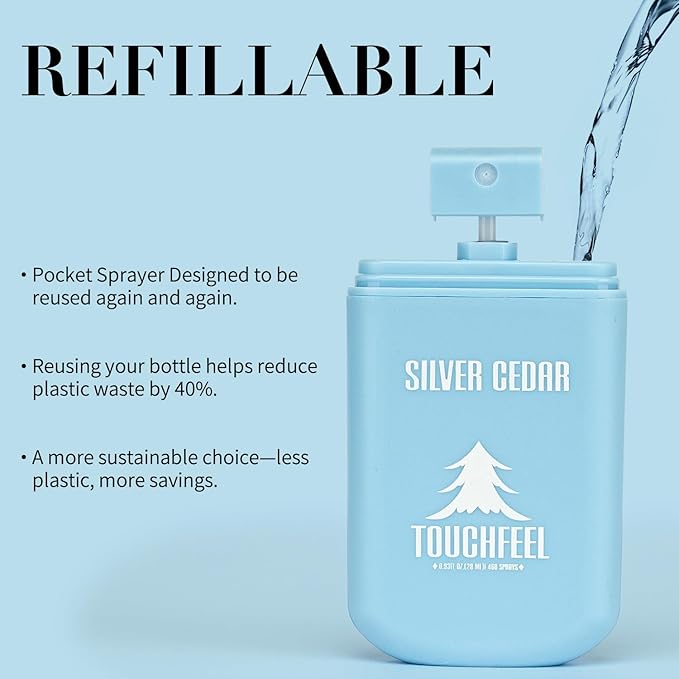 Power Mist Hand Sanitizer Spray, Scented Hydrating Hand Sanitizers Travel Size Refillable, Pocket Portable 3-Pack (Silver Cedar) 0.93Fl Oz 460-Sprays Each