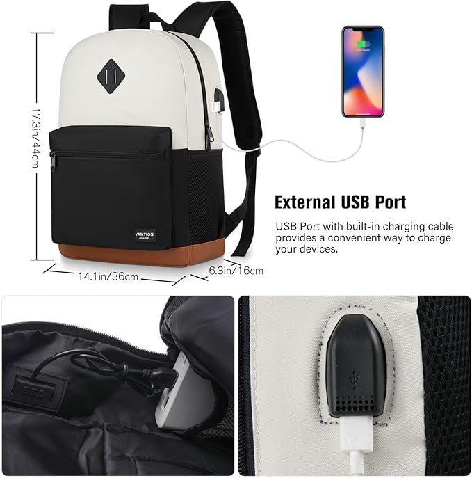 School Backpack,Bookbag Teen Boys and Girls Black Beige