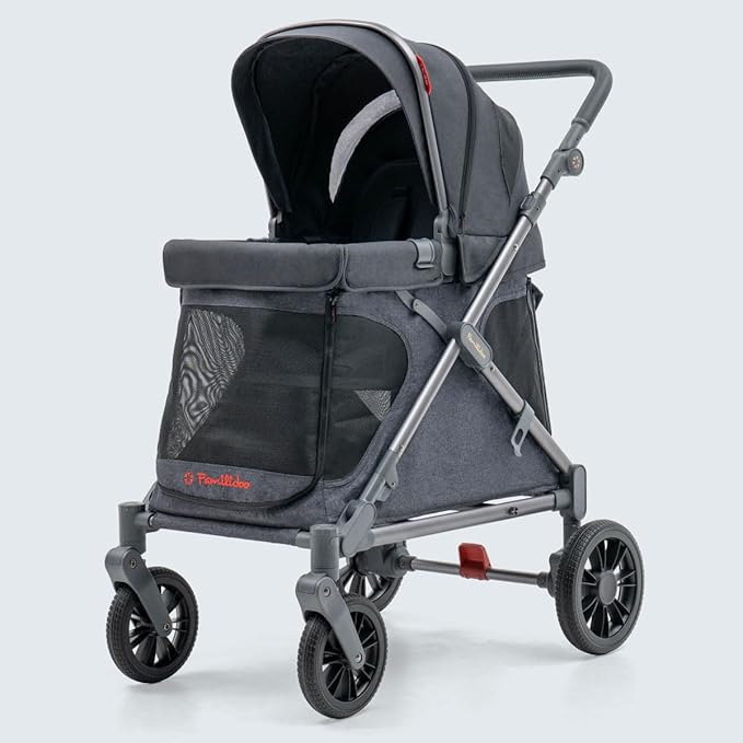 Familidoo Q1 Multi-Use Kids Wagon Stroller – Foldable, Lightweight & All-Terrain for Kids & Pets – 5-Point Safety Harness, Rain Cover & Compact Travel Design – Supports Up to 132 lbs (Charcoal Gray)
