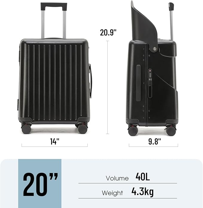 20 Inch Carry On TSA Lock Luggage for Kids& Adult,Lockable Spinner Wheels Free Luggage Cover and Safety Seatbelt Travel Suitcase(Carry-On TSA Luggage with Child Seat Black)