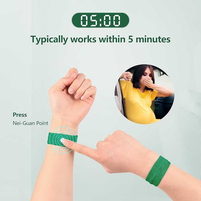 Motion Sickness Wristband, Anti-Nausea Acupressure Wrist Band for Nausea Relief, Dizziness and Vomiting from Car Boat Flying Travel Sickness (Black/Grey/Light Blue/White/Green/Red, 6 Pairs)