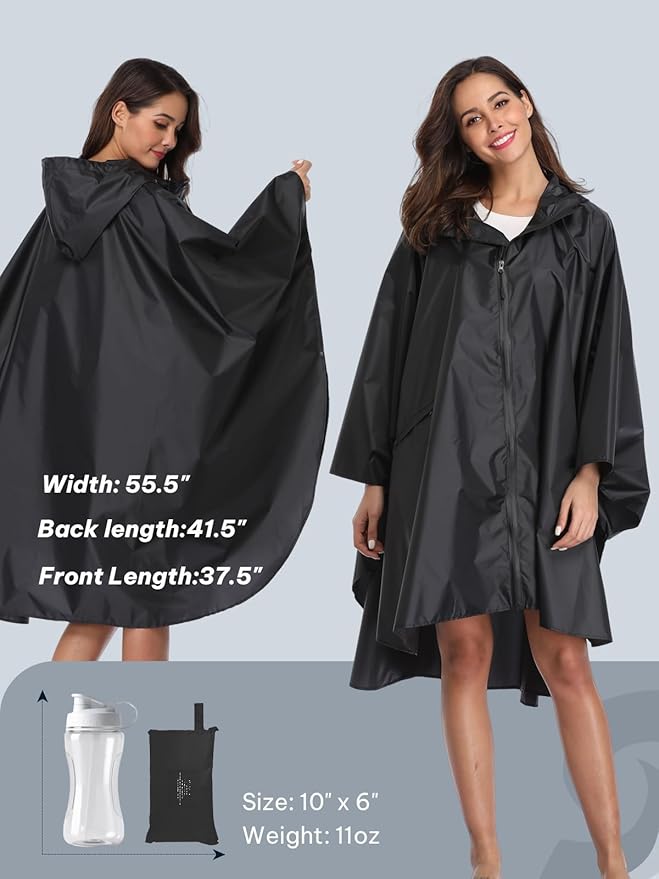 SaphiRose Unisex Rain Poncho Raincoat Hooded for Adults Women with Pockets