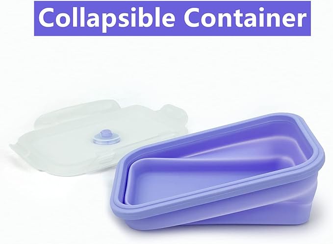 Purple Collapsible Meal Prep Containers Camping Bowls Silicone Bento Box with Airtight Plastic Lid, Microwave Safe, Portable Lunch Container, For Food Storage, Travel and Hiking, 3Pack