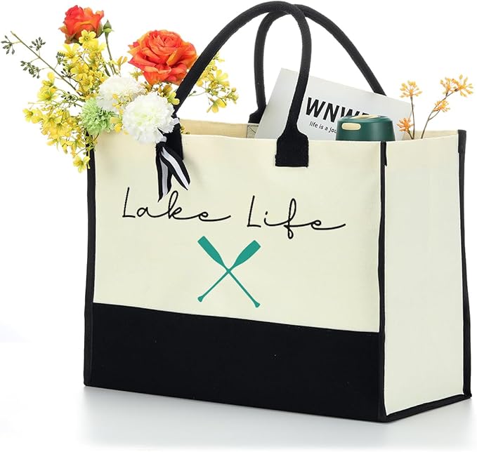 Lake Life Tote Bag for Women Waterproof Personalized Beach Bag Canvas Bag Funny Lake Girls Bag Trip Gifts