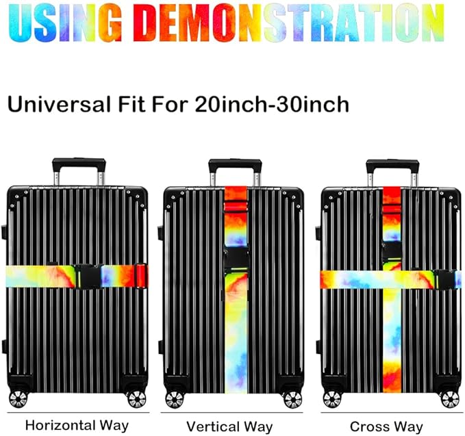 Luggage Straps for Suitcases TSA Approved-2 Pack Bright Personalized Luggage Belt Strap for Suitcase/Carry On Bag Luggage Accessories for Travel (Tie-Dye)