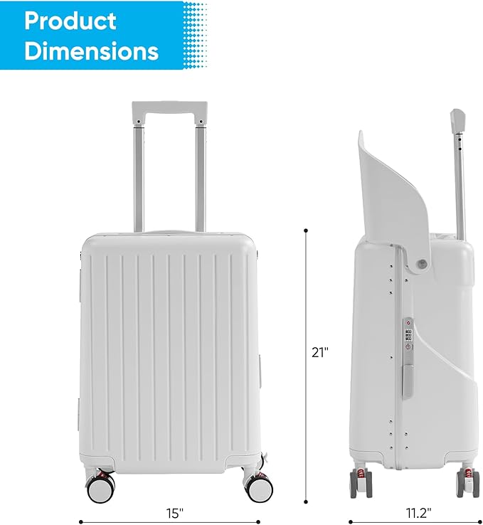 TABU 20" Ride-on Luggage with Seat For Kids & Adults，Carry On Hardshell Ride On Suitcase with 360° Lockable Spinner and TSA Lock, White