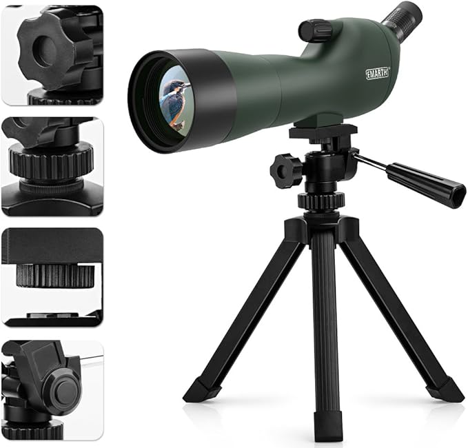 Emarth 20-60x60 Angled Spotting Scope for Target Shooting, Spotting Scope w/Tripod 14" Tabletop/Phone Adapter/Carry Bag, 1.37lb Spotter Scope, Ligth Waterproof Spotting Scopes for Hunting, Birding