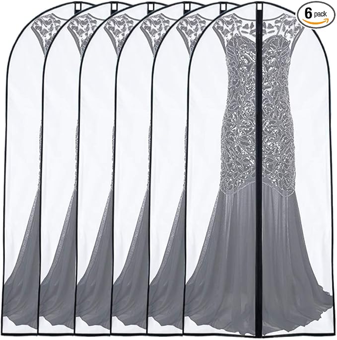 Garment Bags for Hanging Clothes 24'' x 60'' (Set of 6) Coat Covers for Closet Foldable Washable Dress Bags for Hanging Clothes for Long Dress Dance Costumes Suits Gowns Coats