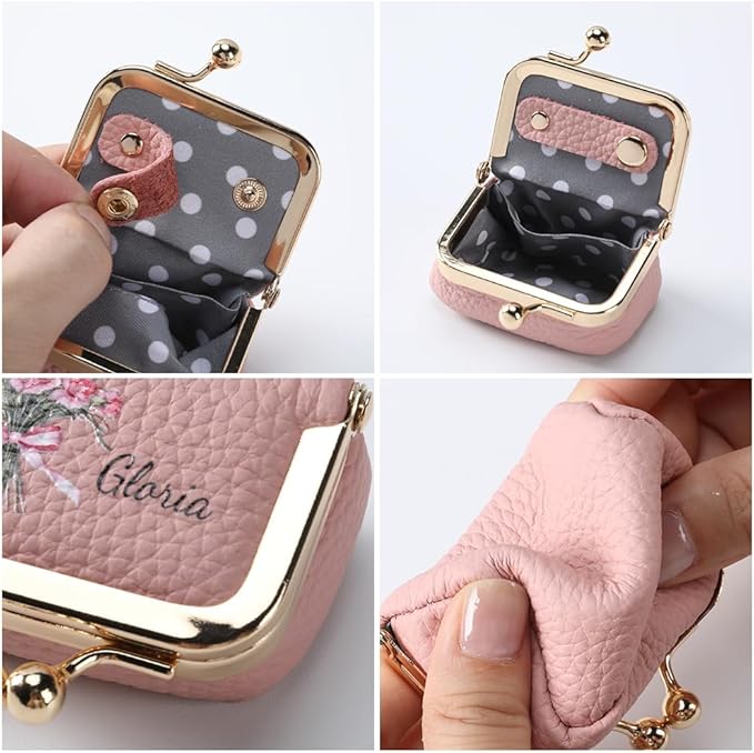 Custom Name & Birth Month Flower Mini Leather Jewelry Box – Vintage Kiss Lock Coin Purse Organizer for Rings, Earrings & Necklaces | Portable Travel Gift for Women (Blue/Black/Pink)