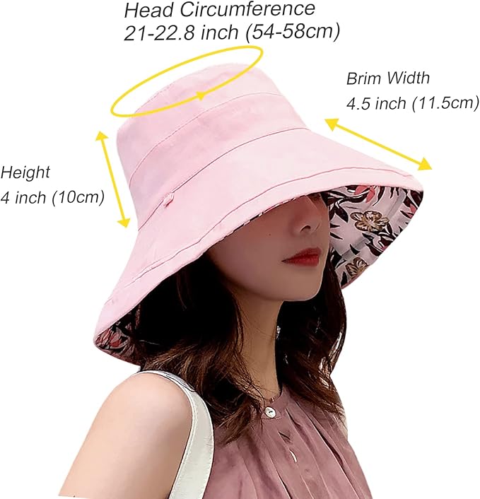 Women Wide Brim Sun Hats Metal Wired Edge Summer UV Protection Beach Fishing Hat for Hiking Garden Travel Chin Strap