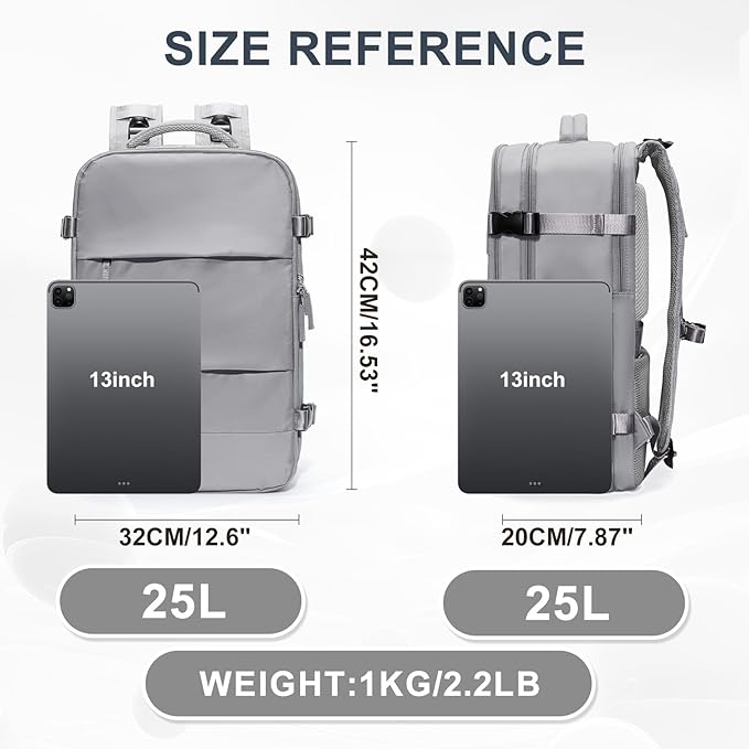 coowoz Travel Backpack For Women Men,Carry On Backpack,Hiking Backpack Waterproof Outdoor Sports Rucksack Casual Daypack Travel Essentials(Grey)