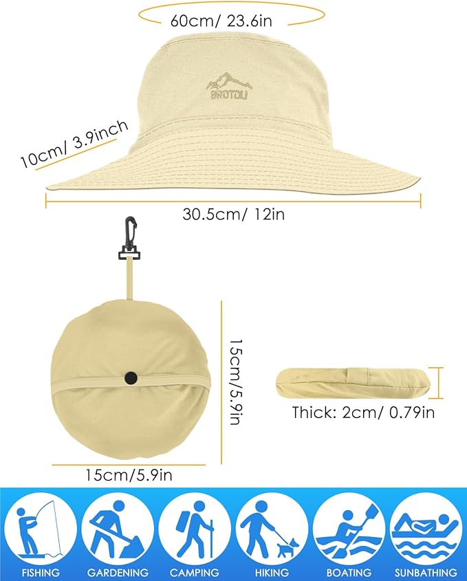 BROTOU Foldable Bucket Hats for Women/Men, UPF 50+ Wide Brim Sun Hat, Waterproof Fishing Cap with UV Protection