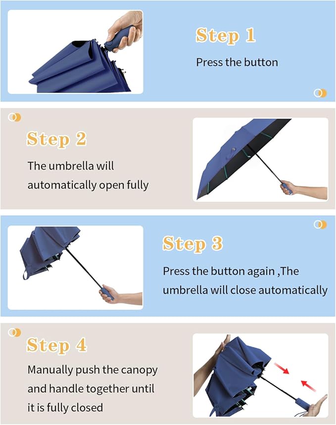 Large Double-Ribs Umbrella Automatic Folding Umbrella for Women Men, Travel, UPF 50+ UV Protection