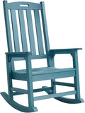 Psilvam Oversized Outdoor Rocking Chair, with 21" Wide Seat and 32" Tall Backrest, Pre-Assembled with Most Components for Effortless Installation (Blue)