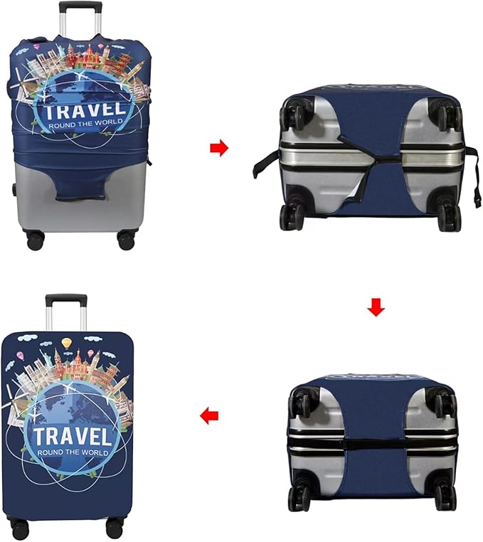 WUJIAONIAO Travel Luggage Cover Baggage Suitcase Cover Protector Skins 18-32 Inch (A9 TRAVEL, M (for 22-24 inch luggage))