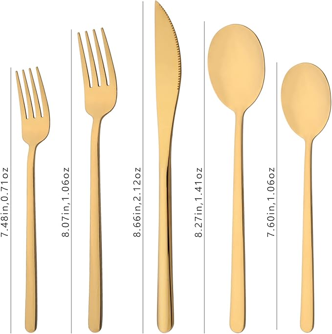 20 Pieces Silverware Set 304 Stainless Steel, Healthy & Eco-Friendly Silver Travel Mirror Polished Gold Knife Fork Spoon Salad Fork Dessert Spoon Flatware Set, Service for 4