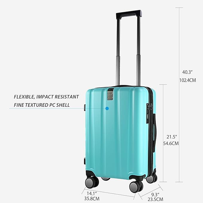 KROSER Hardside Expandable Carry On Luggage with Spinner Wheels & Built-in TSA Lock, Durable Suitcase Rolling Luggage with USB Port, Carry-On 20-Inch, Lake Blue