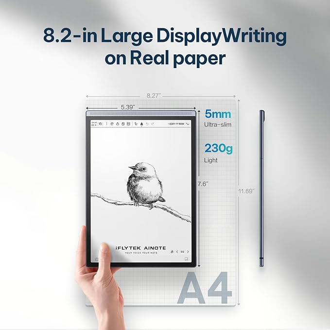 AINOTE Air 2, 8.2-inch AI Note-Taking Tablet E Ink Tablet with 24 Level Adjustable Light,Electronic Notebook with Pen,Voice-to-Text Transcription, Multi-Languages Chatgpt Support, for Meetings,Study.