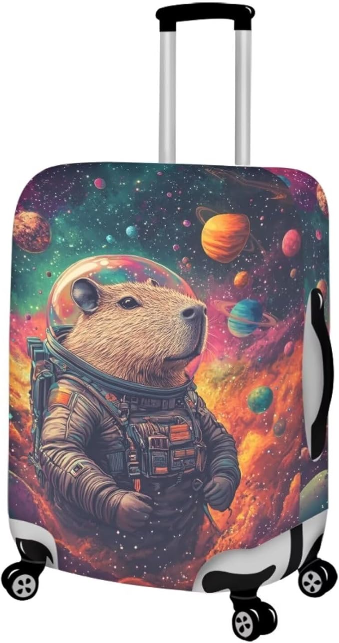 Cute Capybara Suitcase Cover Fit 22-25 Inch Anti-Scratch Washable Spandex Travel Luggage Covers for Suitcase Solar System Planet Travel Essential Baggage Case Protector