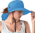 Rosoz Ponytail Sun Bucket Hats for Women UV Protection Foldable Mesh Wide Brim Hiking Beach Fishing Summer Safari