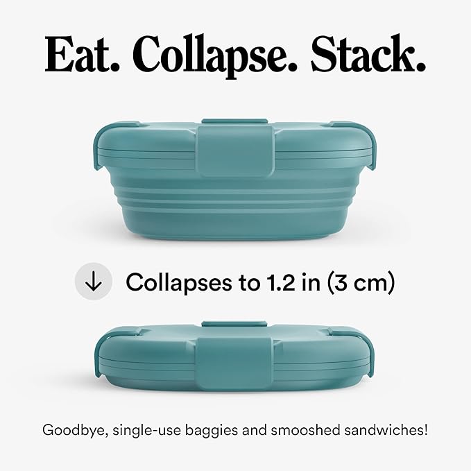 STOJO Collapsible Sandwich Box – 24oz, Reusable Food Storage Container, Silicone Bowl for Hot/Cold Food – Meal Prep, Lunch, Camping, Hiking – Dishwasher Safe (Set of 1, Eucalyptus)