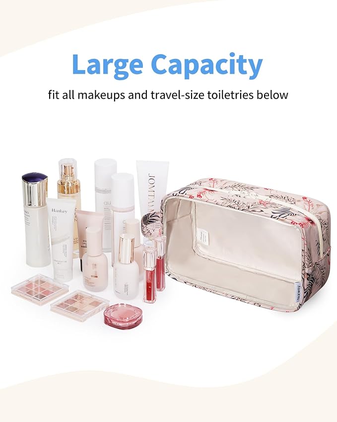 Narwey Clear Toiletry Bags for Traveling Women Men, Clear Travel Bags for Toiletries Makeup Bag Cosmetic Bag with Zipper, Make Up Organizer, Skincare Bag (Beige Flamingo)