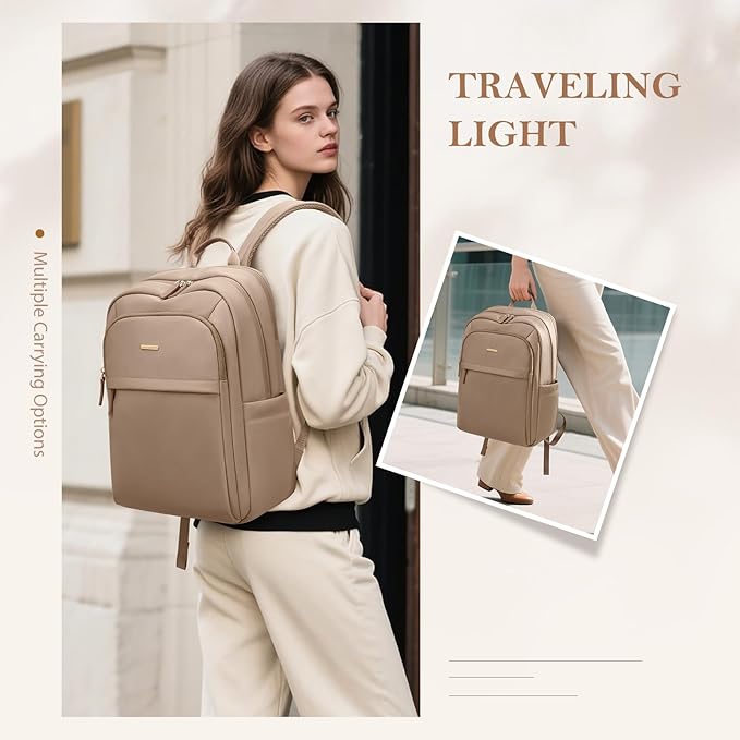 Travel Backpack for Women Personal Carry On Bag Business Weekender Hiking Multilayer Laptop Bag,16 Inch,Brown
