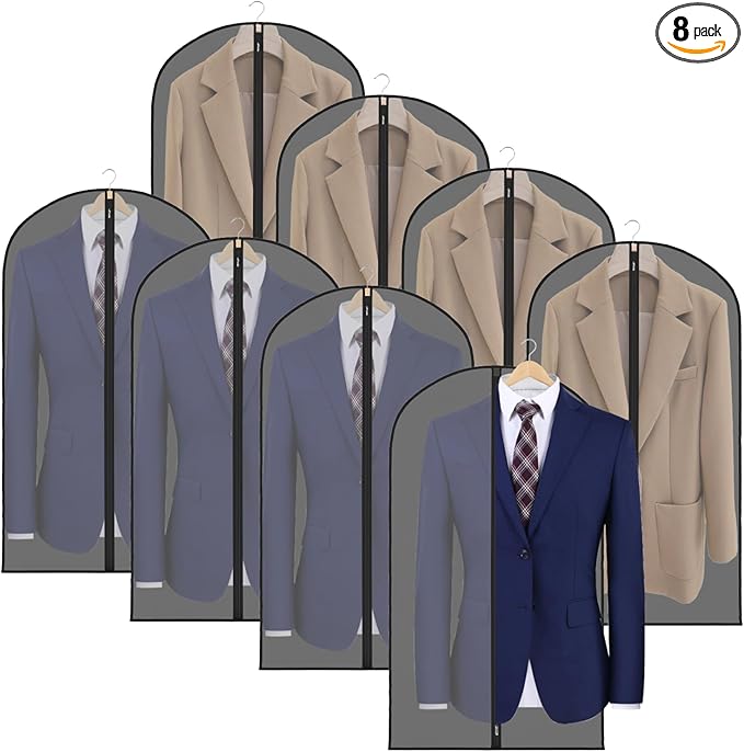 Zilink Clear Suit Bags for Closet Storage and Travel 43" Hanging Suit Covers for Closet Garment Bags for Clothes, T-Shirt, Suits, Coats, Jackets - Black, 8 Pack