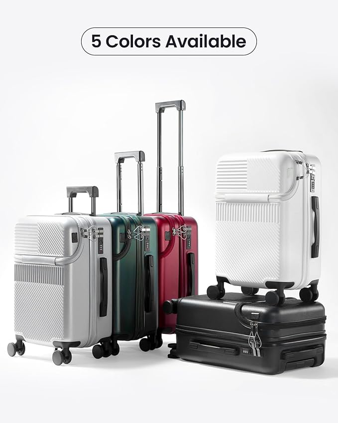 UrbanExplorer 20 Inch Carry-On Luggage with Front Opening, Cup Holder & USB Port, Lightweight ABS+PC Hardshell Spinner Suitcase, Airline Approved, 360° Wheels, Wine Red