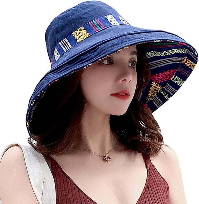 Women Wide Brim Sun Hats Metal Wired Edge Summer UV Protection Beach Fishing Hat for Hiking Garden Travel Chin Strap