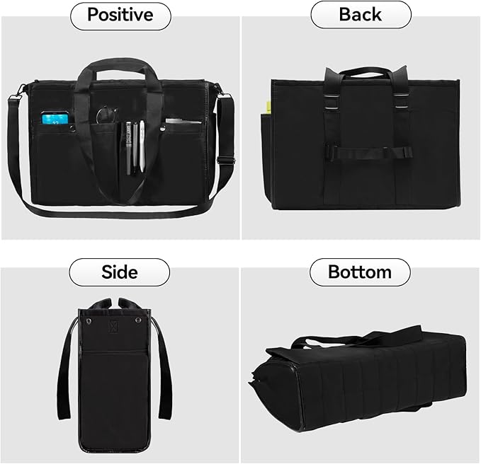 Closeable Tote Bag with 12 Pockets,Thick Bottom Support & Adjustable Strap,Water-Resistant