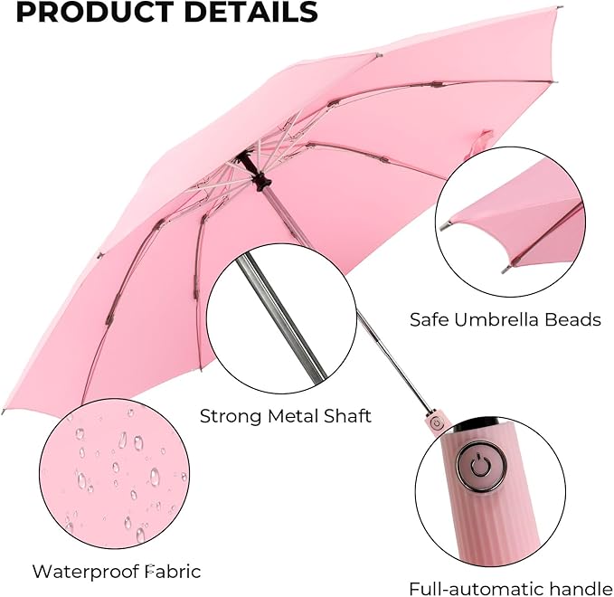 Compact Inverted Travel Umbrella, Automatic Open Close, 9-Rib 46 Inch Windproof Umbrella, Waterproof UPF 50+, Portable Umbrellas for Men, Women, Travel, and Daily Use