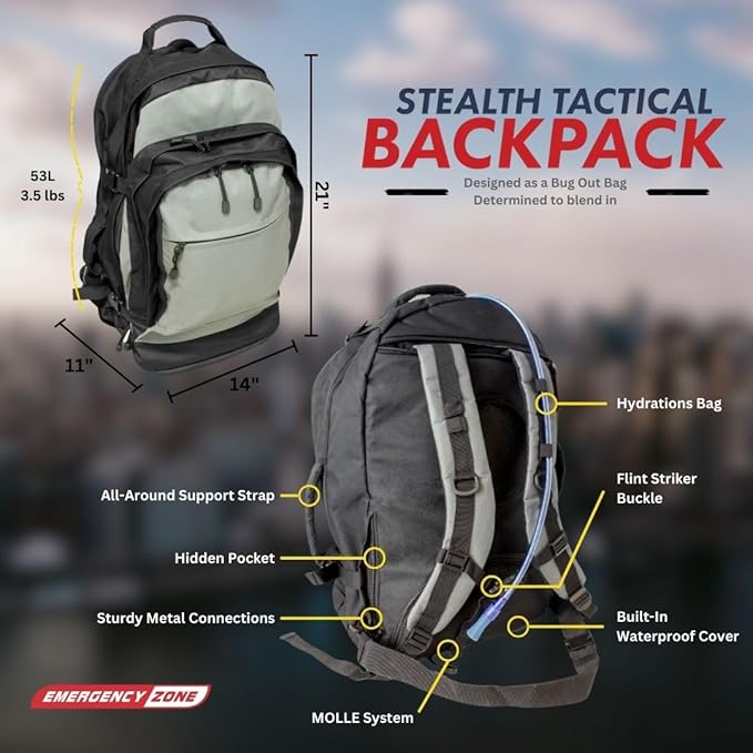 Urban Survival Bug-Out Bag/Go Bag and Disaster Survival Supplies for up to 6 People | Survival Kit for Wildfires, Hurricane, Civil Unrest & More