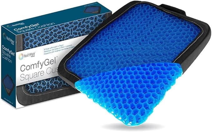 HEALTHMATE Comfy Gel Cushion Gel Seat Cushion for Long Sitting for Back, Sciatica and Tailbone Pain Relief, for Office Chair, Car, Wheelchair, Long Trips (Square)