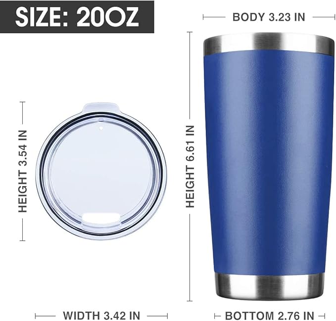 20oz Tumbler Stainless Steel Vacuum Insulated Mug with Lid, Double Wall Travel Mug, Durable Powder Coated Coffee Cup, Suitable for Ice Drinks and Hot Beverage (New Blue 1 pack)