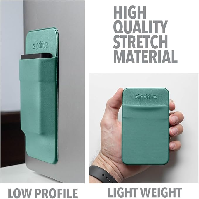 Slipdrive - Portable Hard Drive Sleeve for Laptop - SSD Solid State Drive - Reusable Adhesive - 5” x 3.2” Stick on External Hard Drive Carrying Case - Travel Pocket Pouch (Small, Aqua)