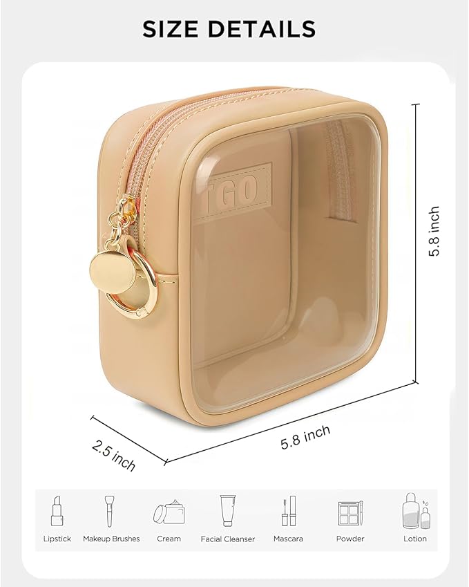 LETGO Clear Makeup Bags Small-Mini Comestic Bag,Cute Cosmetic Pouch for Women with Slip-in Pockets Clear Cosmetic Bags Travel Essentials Car Accessories for Women Men (Mini Sand)
