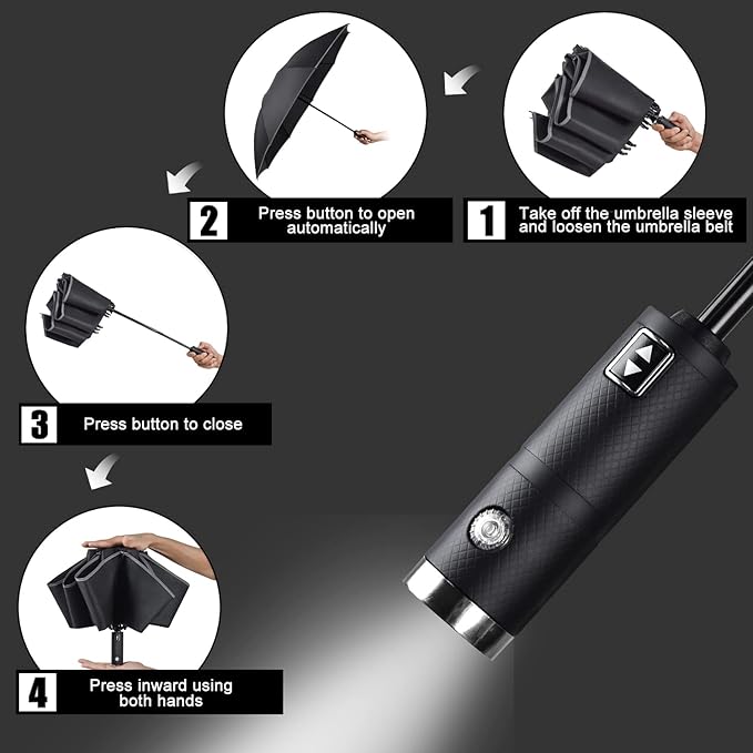 Lejorain Folding Reverse LED Umbrella - Upside Down Reflective Umbrellas Compact Inverted Travel Windproof Umbrella Auto Open Close for Rain