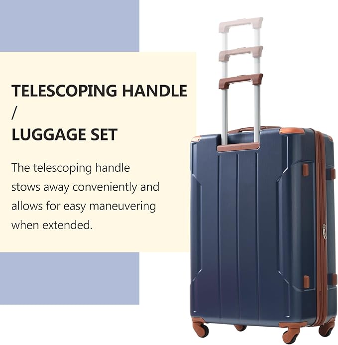Merax Luggage Set 3 Piece Expandable Lightweight Suitcases with Spinner Wheels, Corner Guards (Inky Blue, 20/24/28)